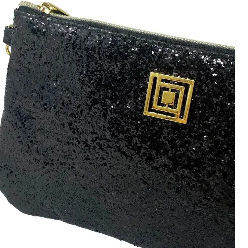 LIZ CLAIBORNE Iphone & Android Phone Charging Wallet Black Glitter Clutch Purse